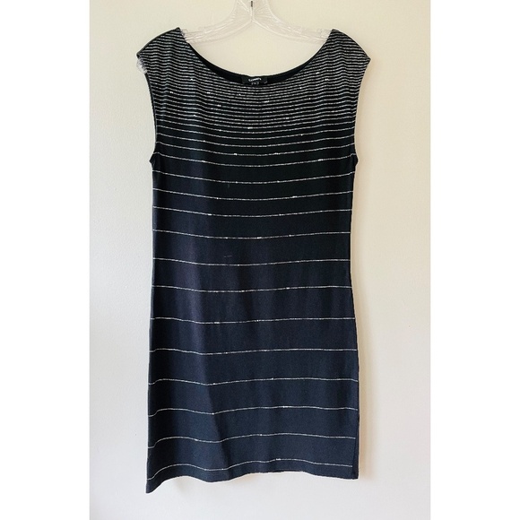Express Black Pencil Tank Dress Silver Sequin Striped Lightweight Stretch Size S - Picture 1 of 6